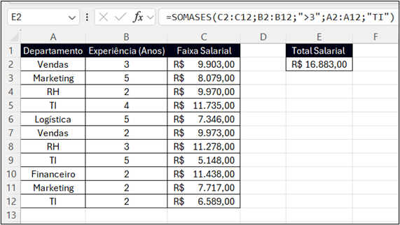 Outro exemplo de aplicação da função SOMASES