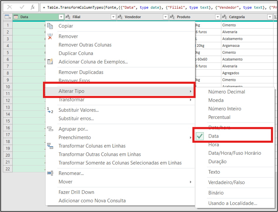 formatando dados no power query