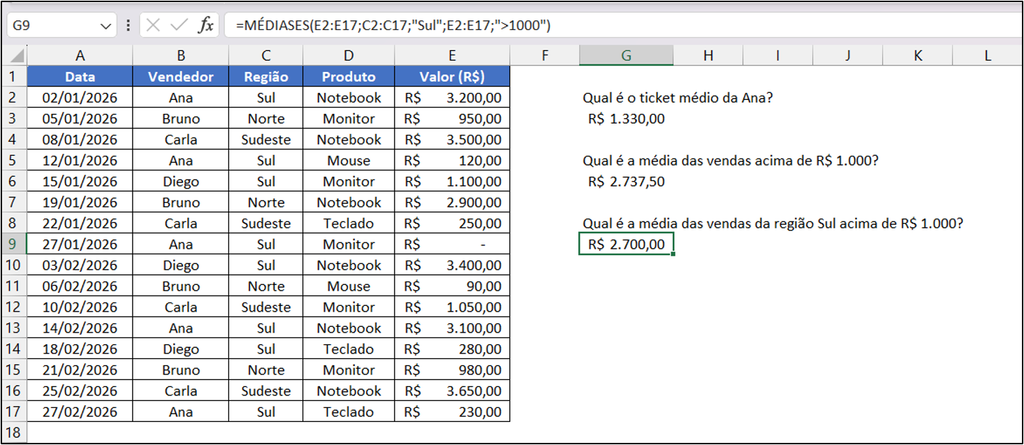 aplicando a função médiases