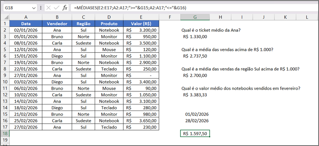 aplicando a função médiases