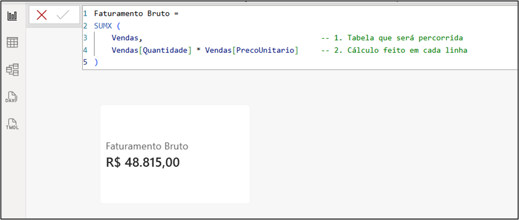 aplicação da função SUMX