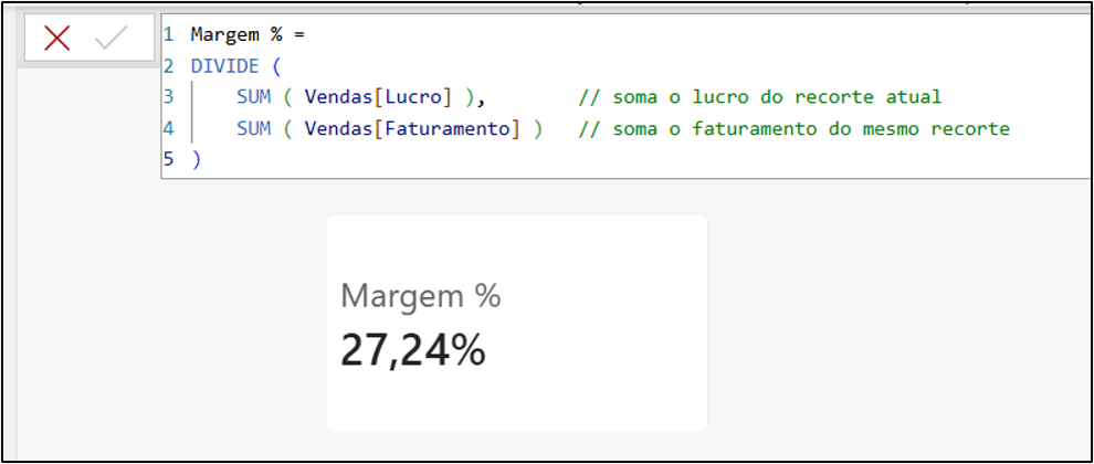 demonstração da criação da medida